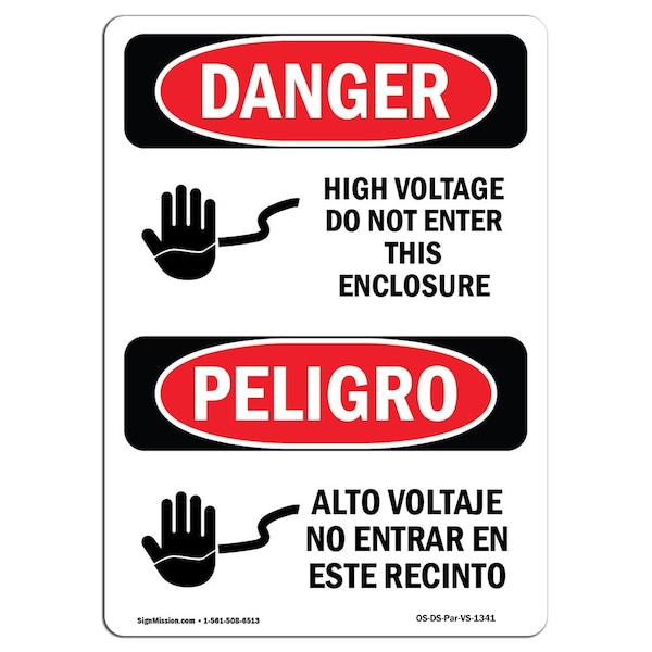 Safety Sign, OSHA Danger, 5" Height, High Voltage Do Not Enter Spanish, 10PK